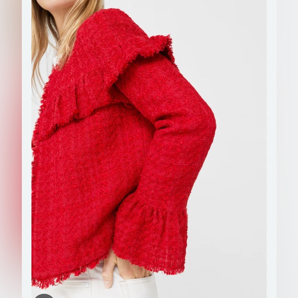 Mango Red Textured Teddy Jacket - Picture 3 of 8